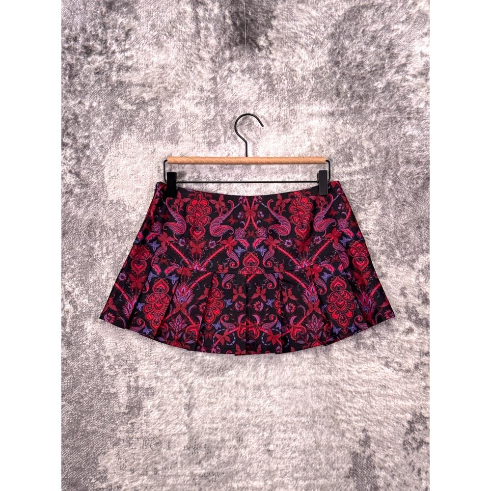 I.AM.GIA Pleated Mini Skirt Small Womens Fun Paisley Print Scuba Stretch - Picture 2 of 7